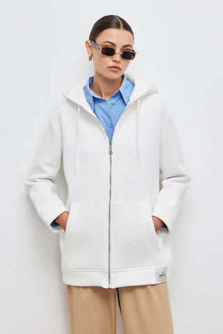 Hooded Thick Cardigan Ecru