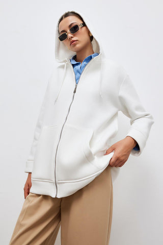 Hooded Thick Cardigan Ecru