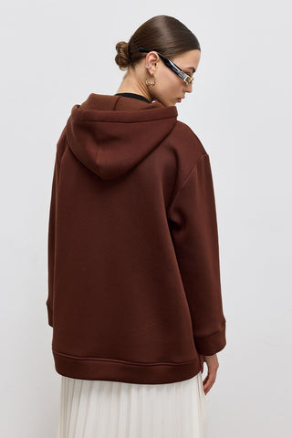 Hooded Thick Cardigan Brown