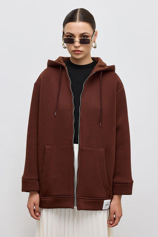 Hooded Thick Cardigan Brown