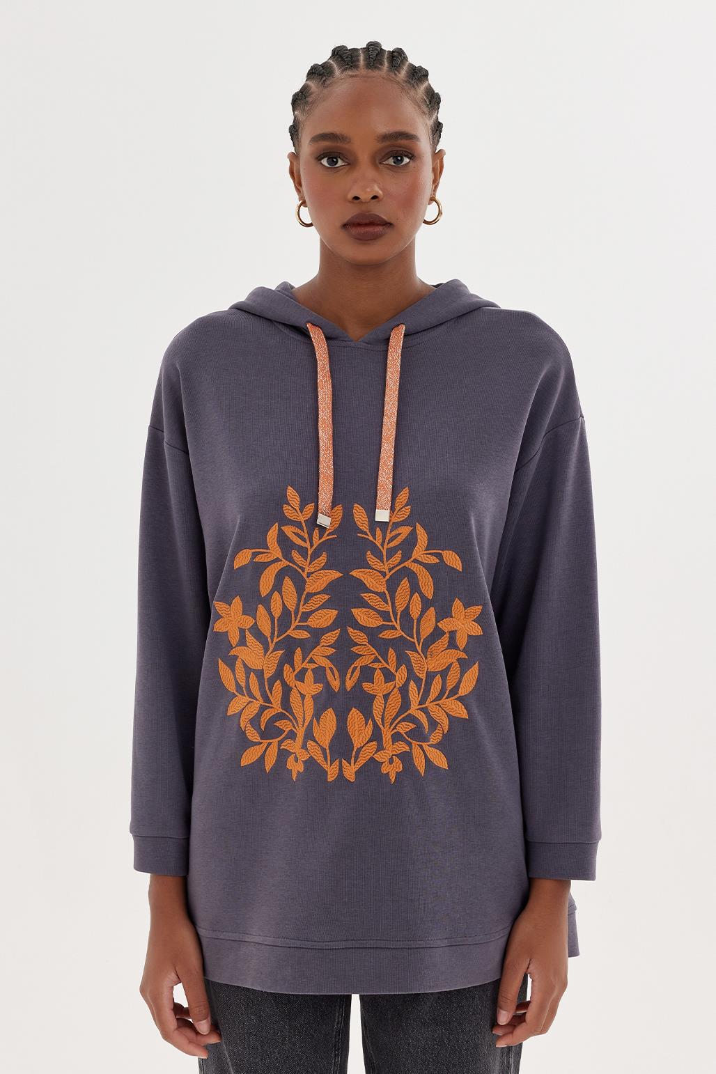 Hooded Embroidered Sweatshirt Anthracite