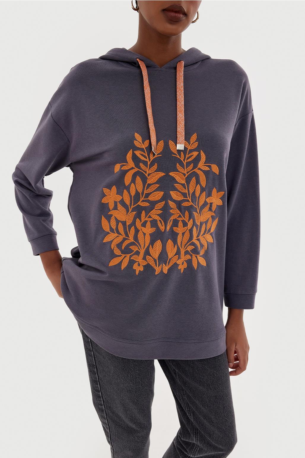 Hooded Embroidered Sweatshirt Anthracite