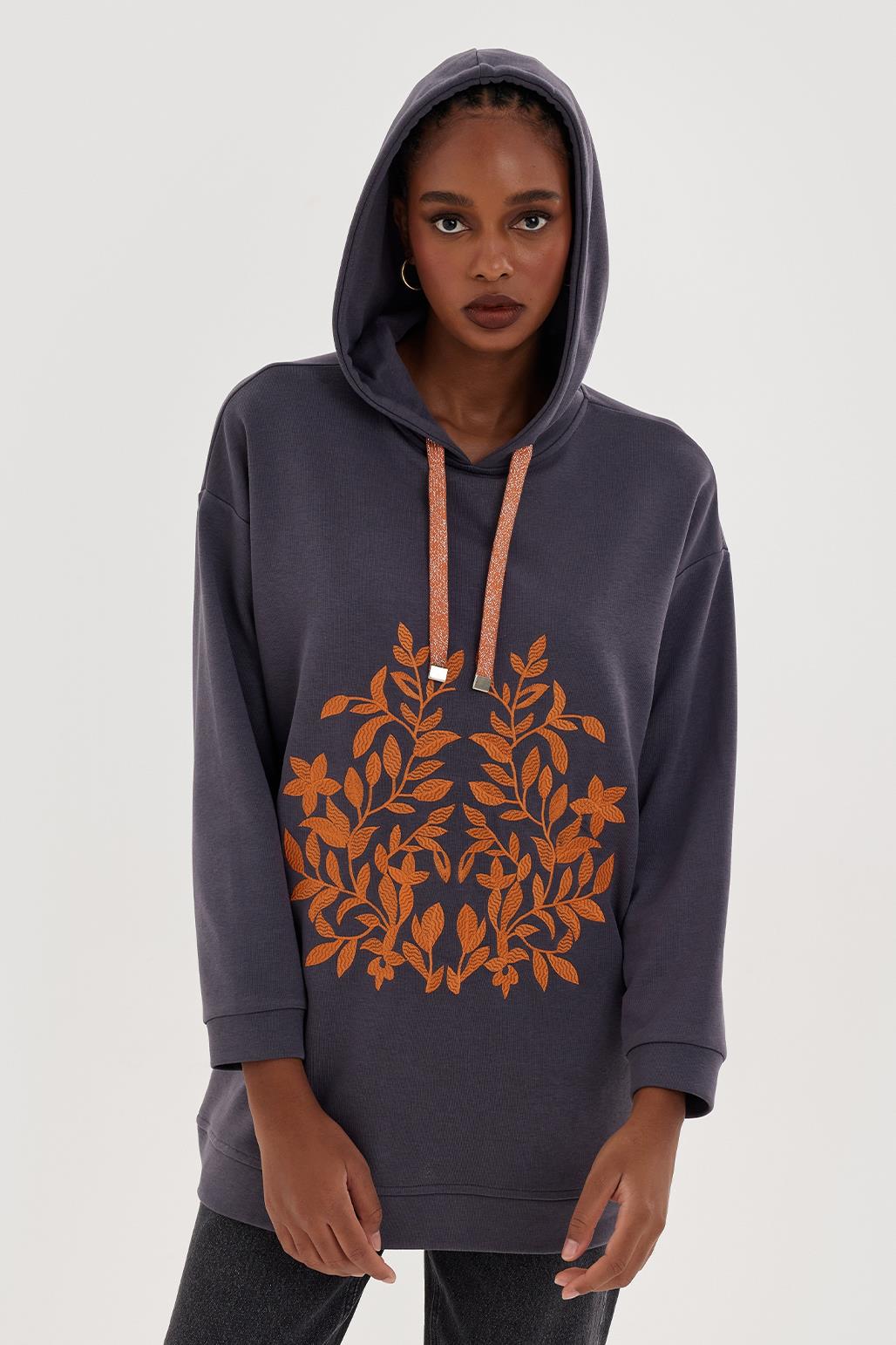 Hooded Embroidered Sweatshirt Anthracite