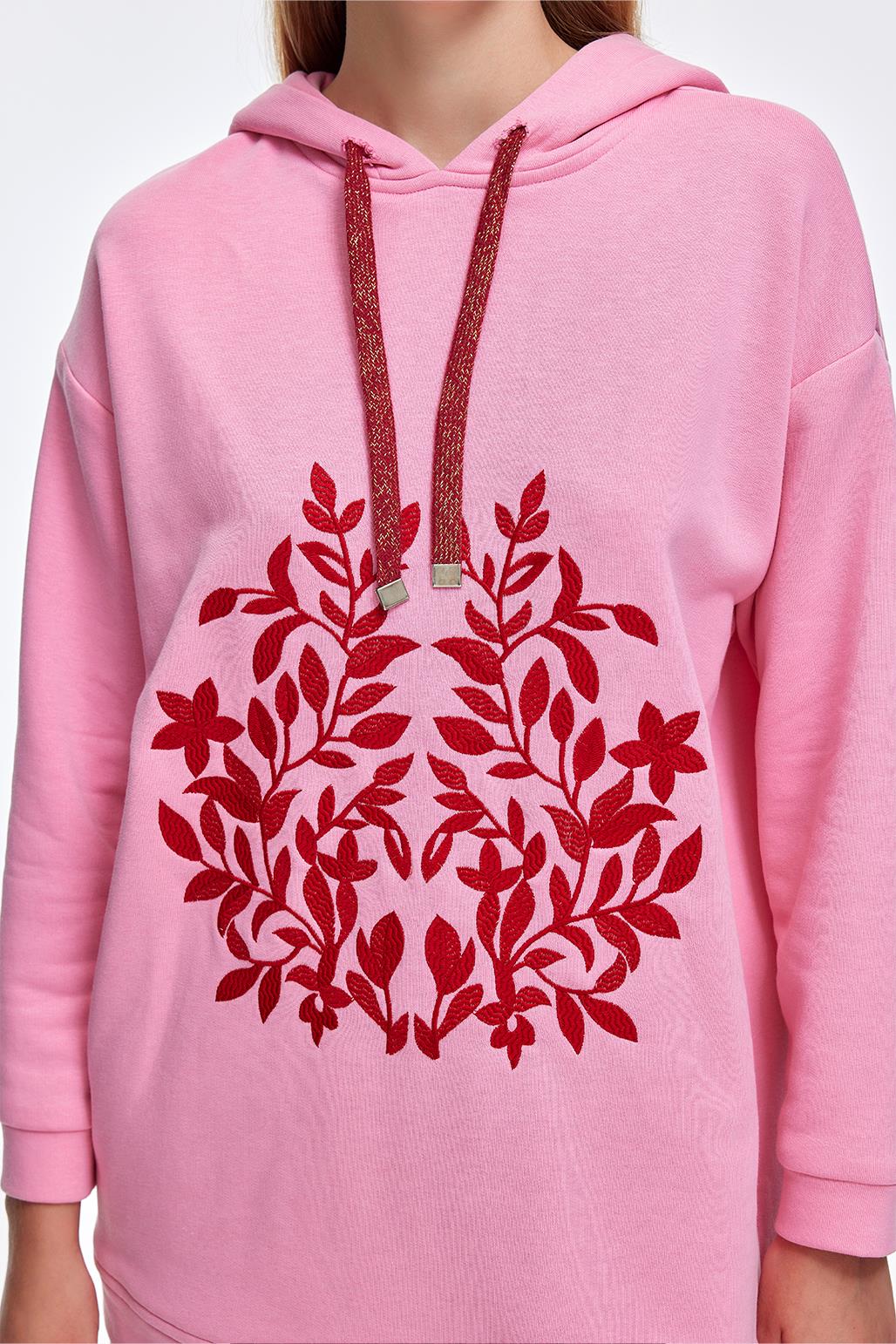 Hooded Embroidered Sweatshirt Pink