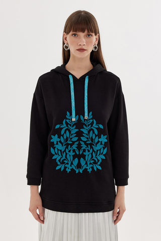 Hooded Embroidered Sweatshirt Black