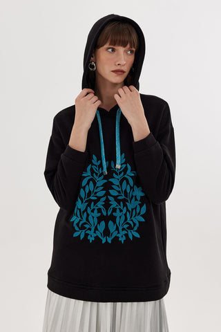 Hooded Embroidered Sweatshirt Black