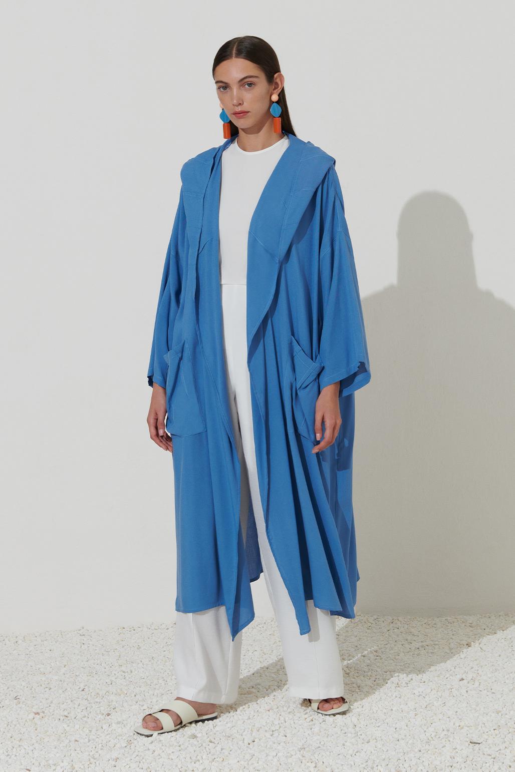 Hooded Cotton Kimono Blue