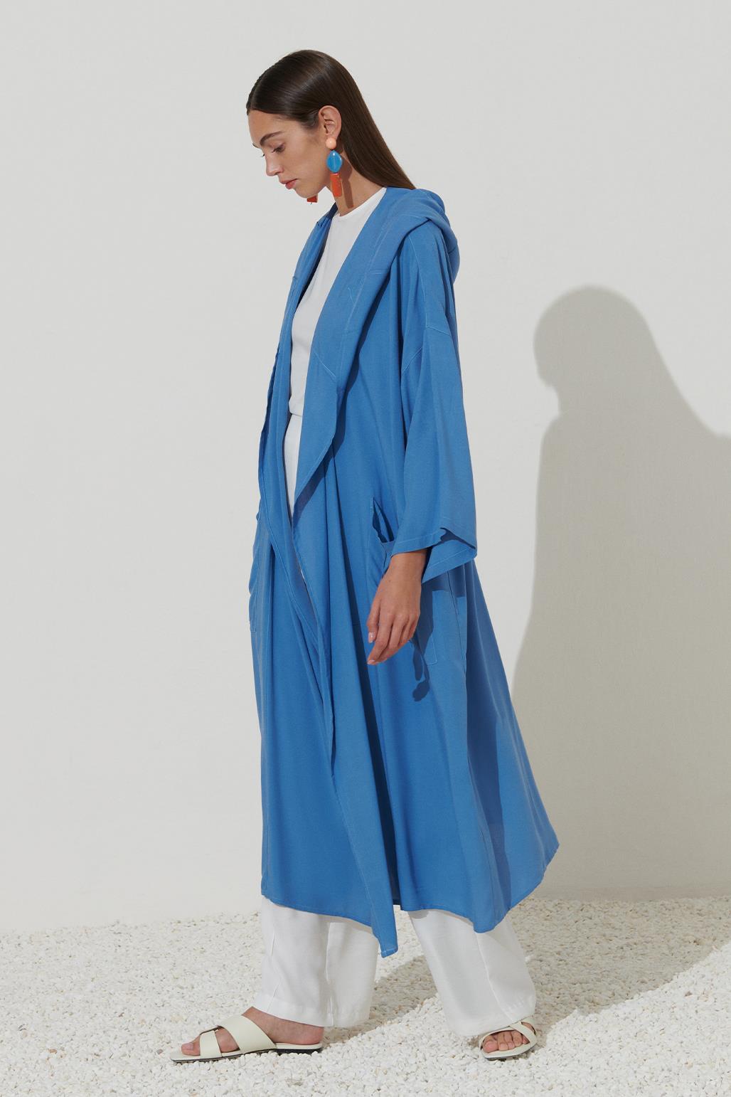 Hooded Cotton Kimono Blue