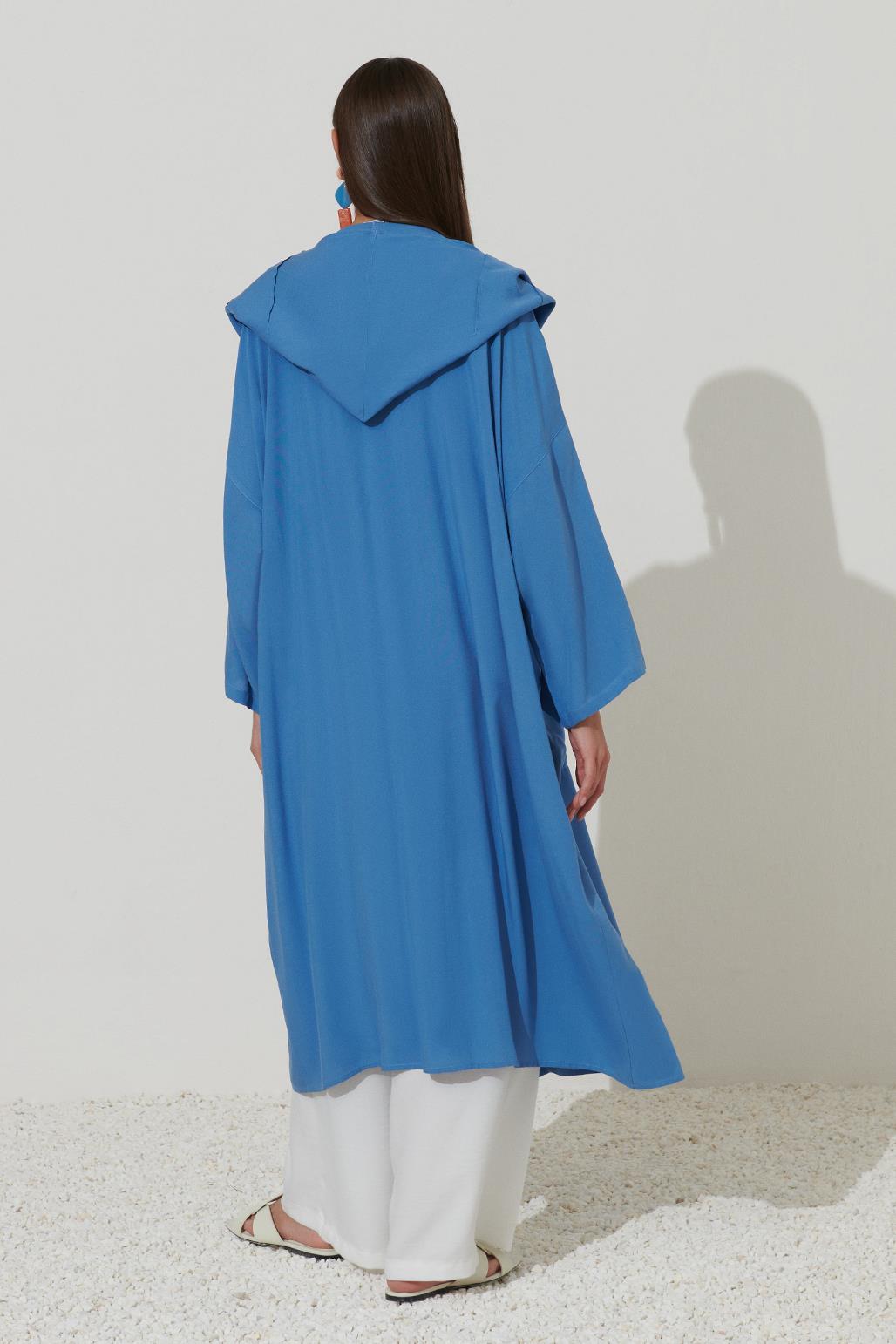 Hooded Cotton Kimono Blue