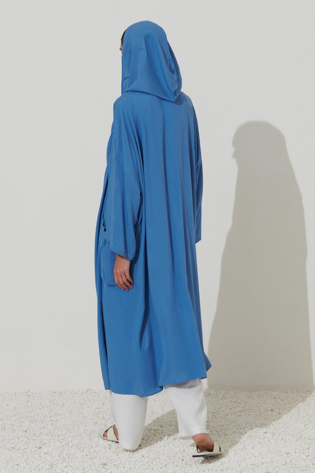 Hooded Cotton Kimono Blue