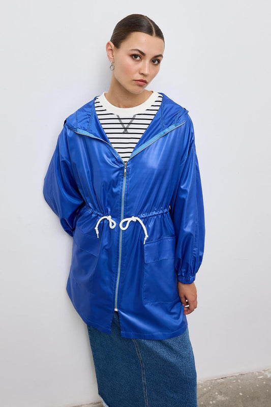 Hooded Raincoat Sax