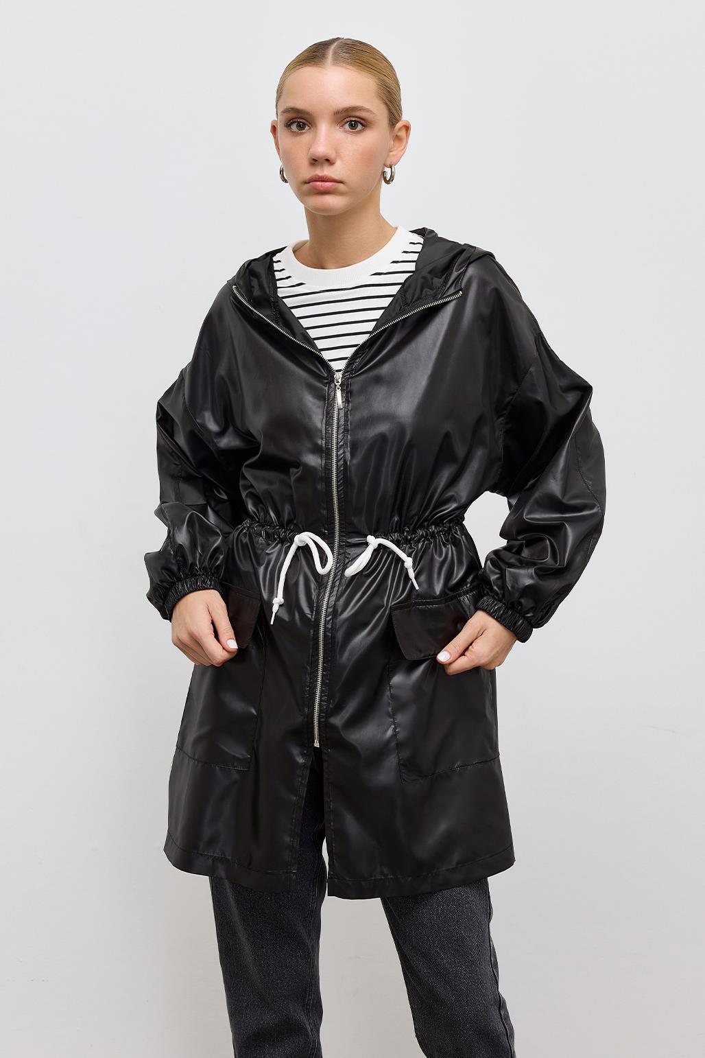 Hooded Raincoat Black