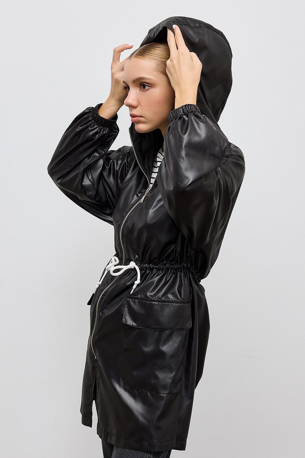 Hooded Raincoat Black