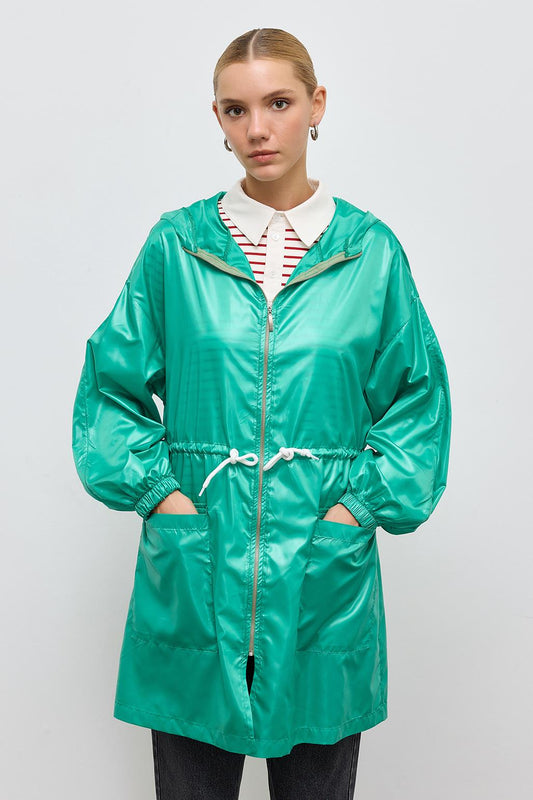 Hooded Raincoat Green