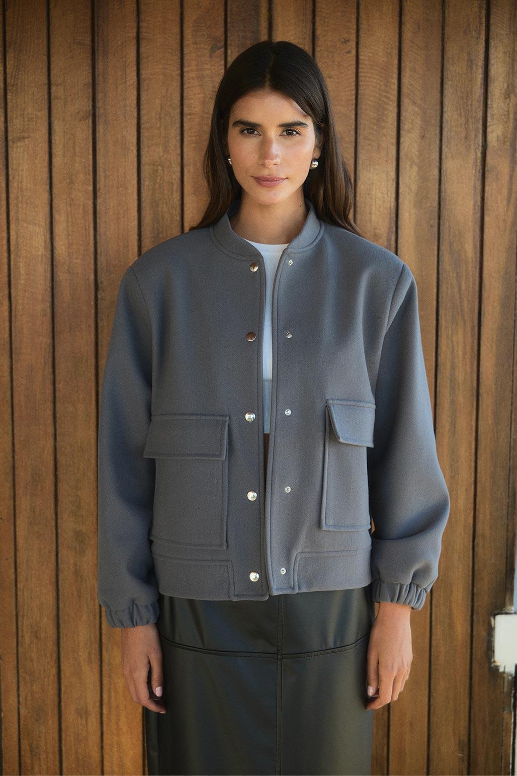 Cashmere Bomber Short Jacket Gray