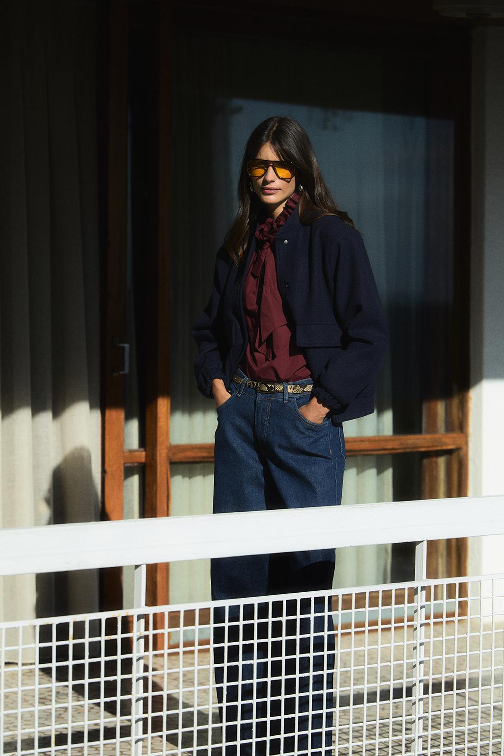 Cashmere Bomber Short Jacket Navy Blue