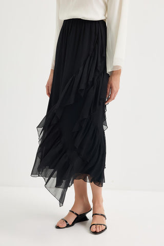 Tiered Ruffled Skirt Black