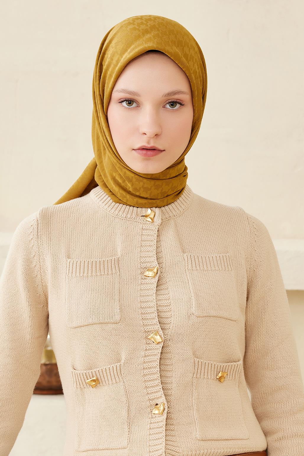 Pattern Modal Jacquard Scarf Mustard