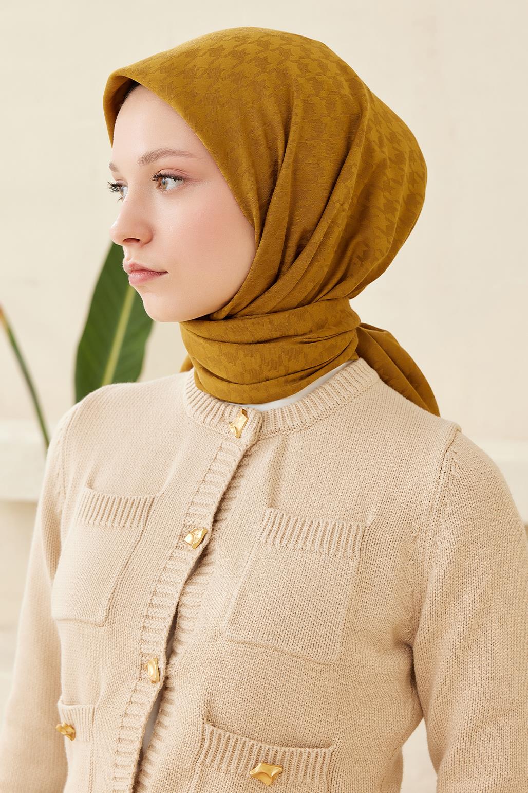 Pattern Modal Jacquard Scarf Mustard