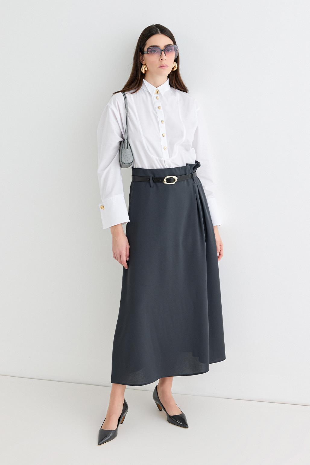 Pleated Skirt with Belt Anthracite