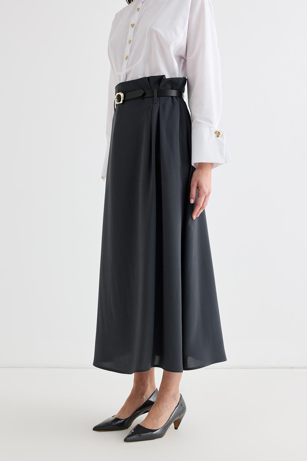 Pleated Skirt with Belt Anthracite