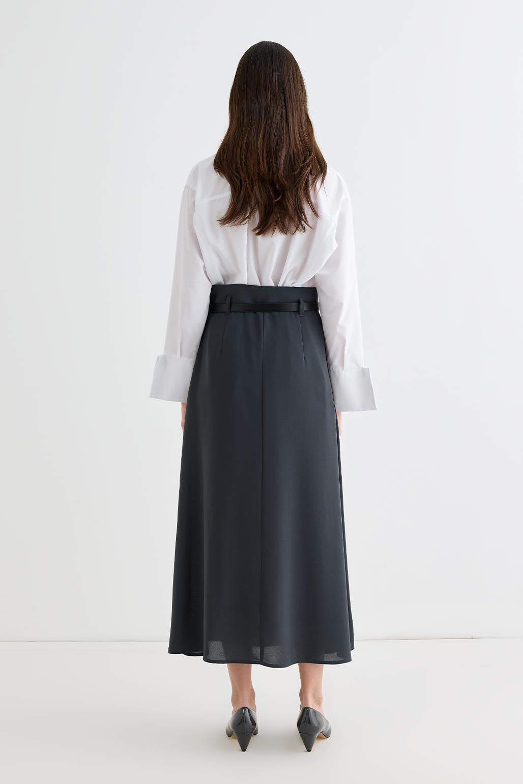 Pleated Skirt with Belt Anthracite