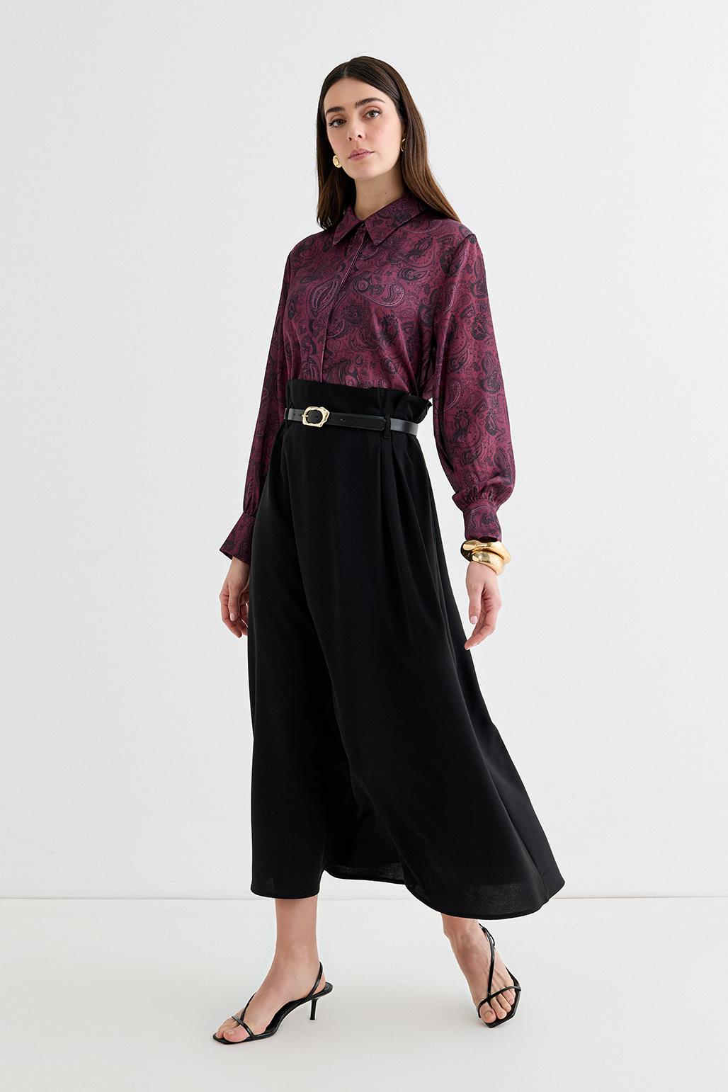 Pleated Skirt with Belt Black