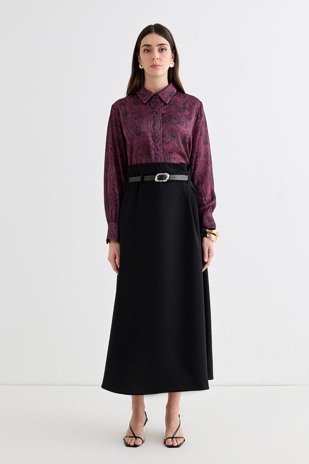 Pleated Skirt with Belt Black