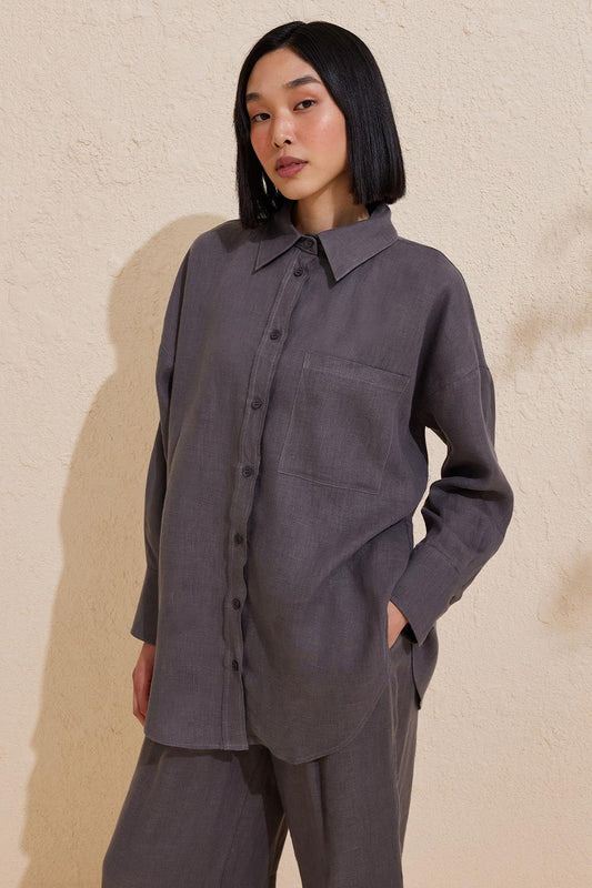 Linen Basic Shirt Anthracite