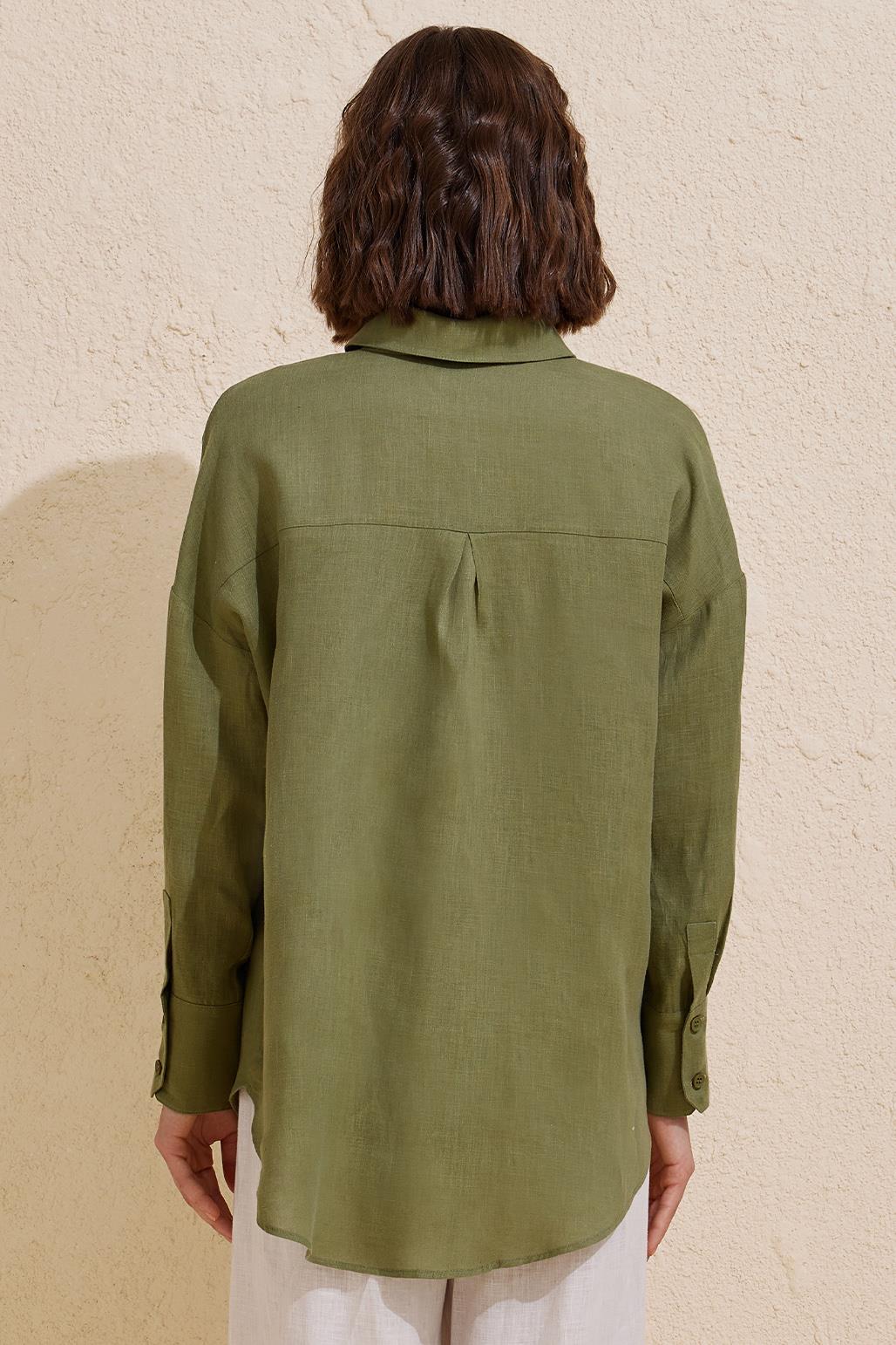 Linen Basic Shirt Khaki Green