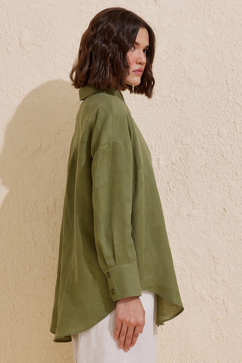 Linen Basic Shirt Khaki Green