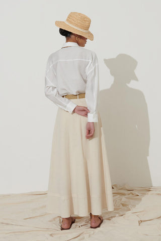 Belted Linen Flared Skirt Stone