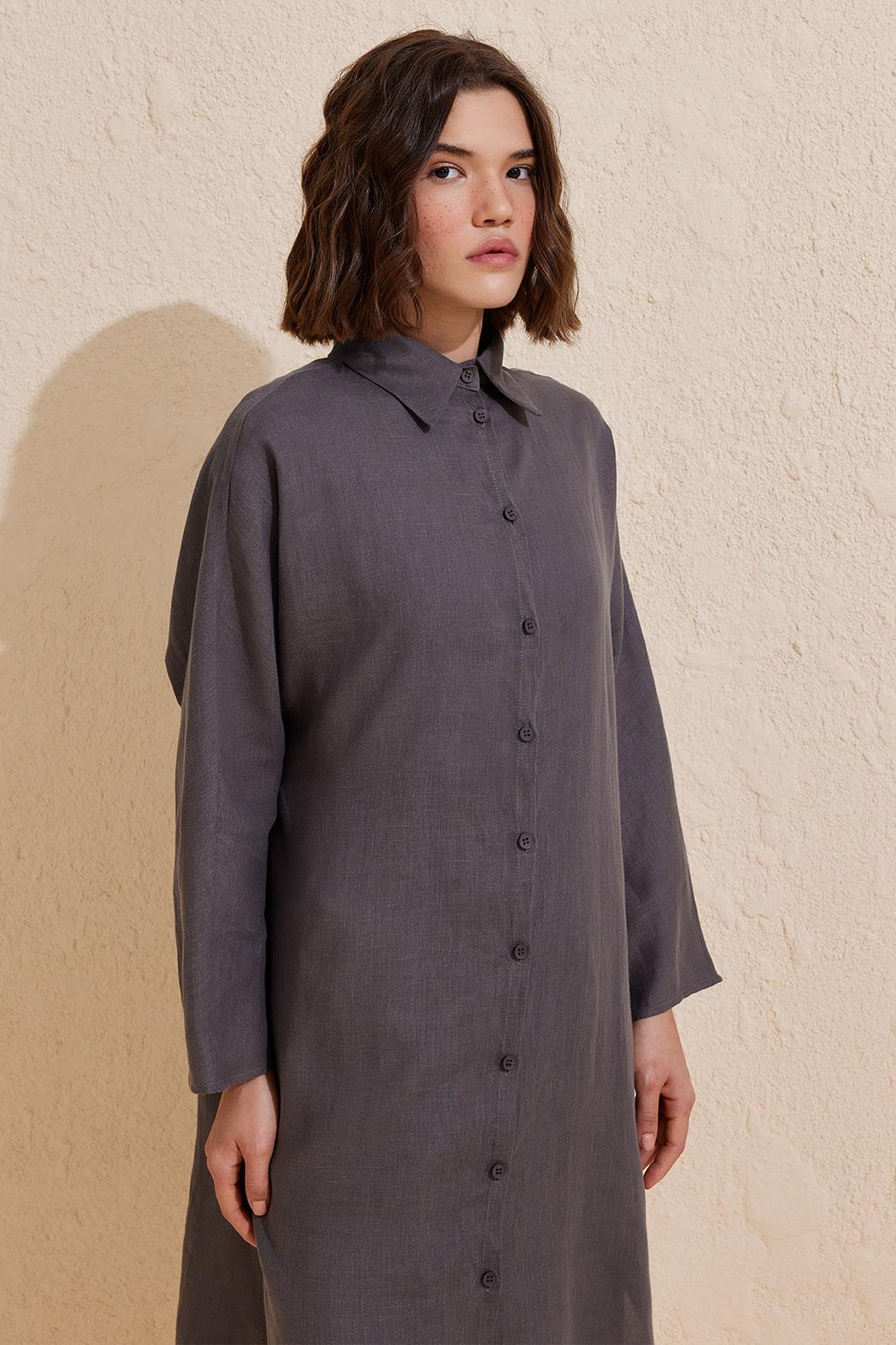 Linen Long Shirt Anthracite