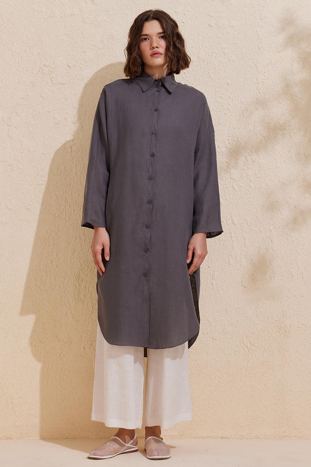 Linen Long Shirt Anthracite