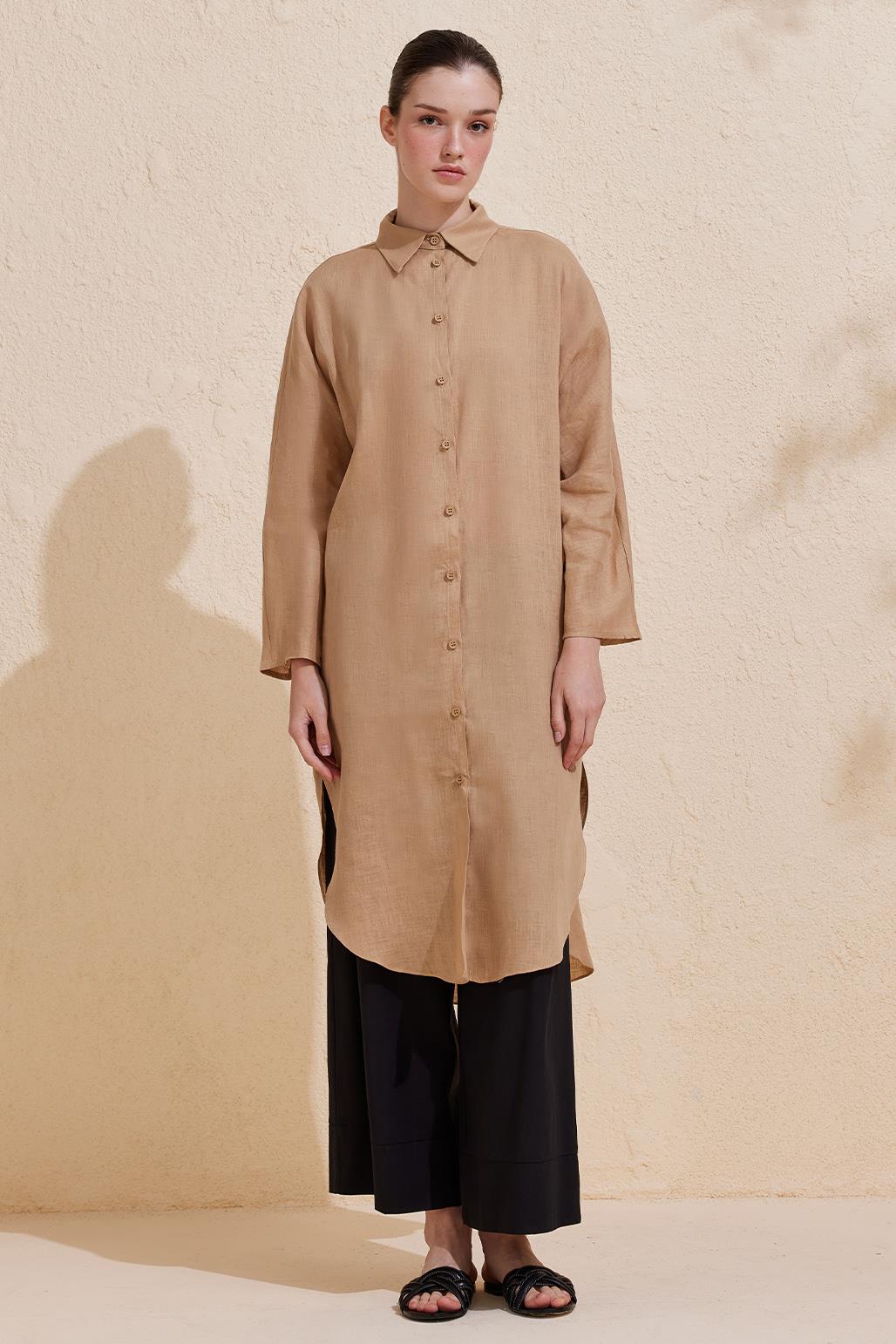 Linen Long Shirt Camel