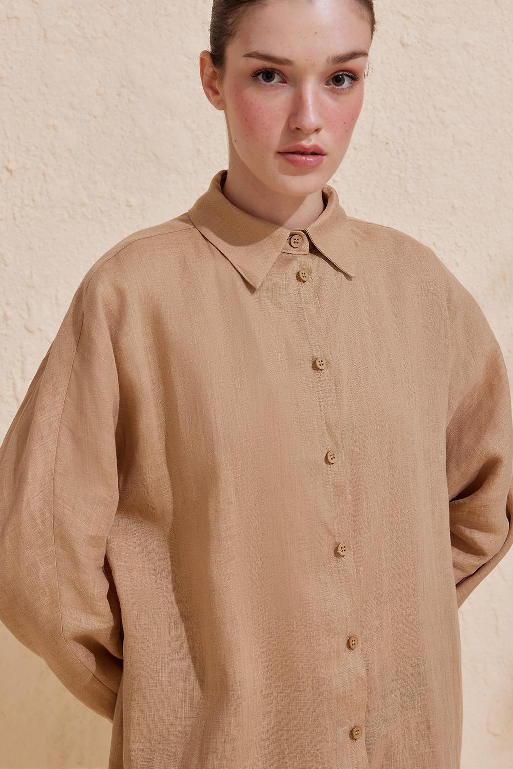 Linen Long Shirt Camel