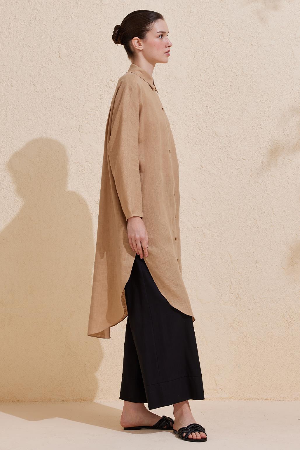 Linen Long Shirt Camel