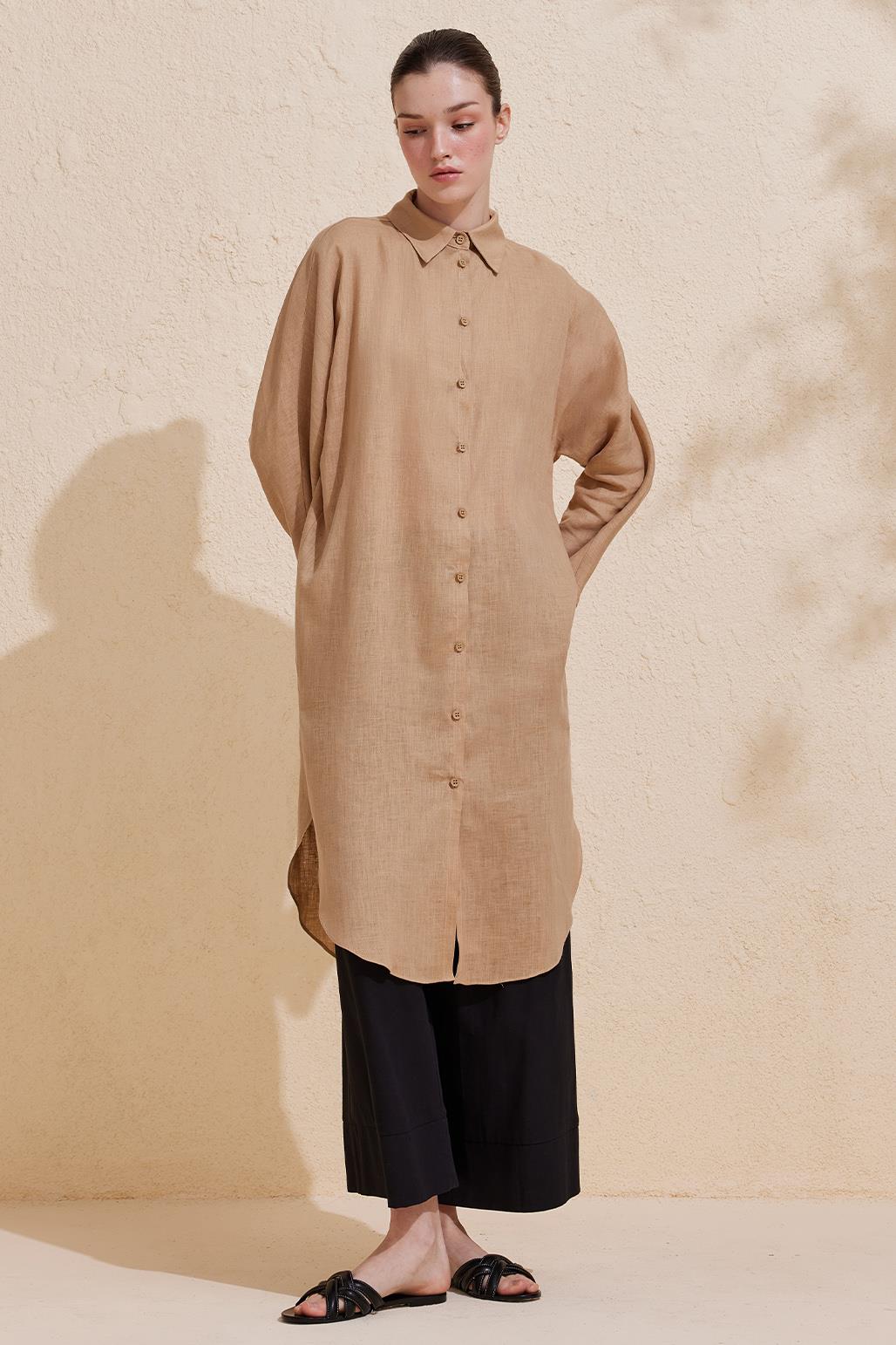 Linen Long Shirt Camel