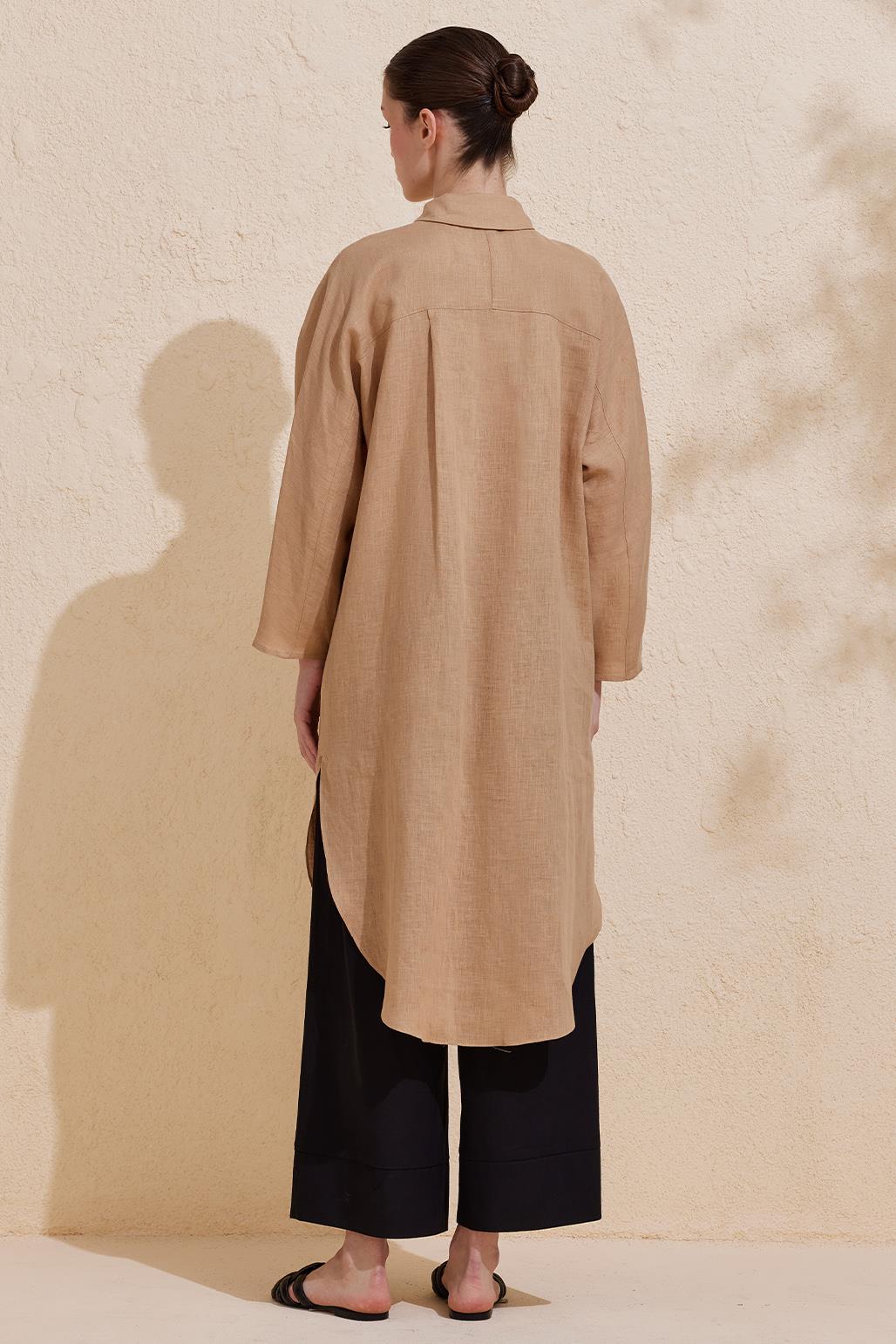 Linen Long Shirt Camel