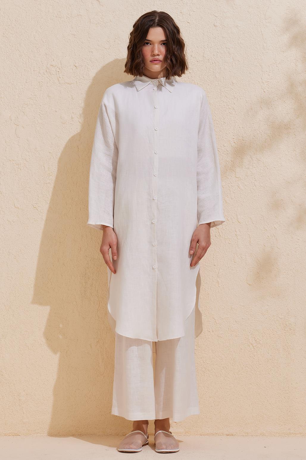 Linen Long Shirt Ecru