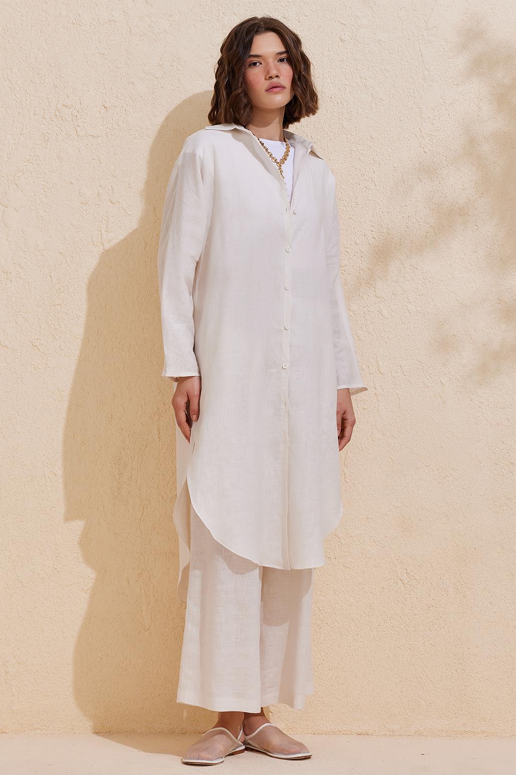 Linen Long Shirt Ecru