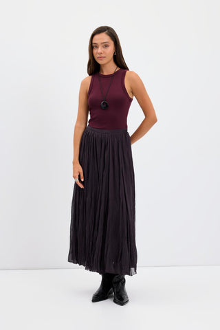 Crinkle Effect Long Flared Skirt Charcoal