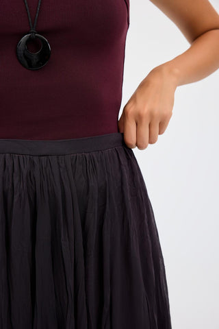 Crinkle Effect Long Flared Skirt Charcoal