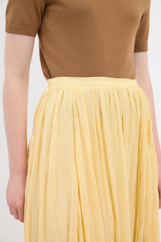 Crinkle Effect Long Flared Skirt Yellow