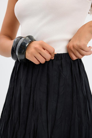 Crinkle Effect Long Suede Skirt Black