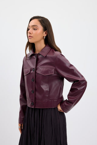 Faux Leather Short Jacket Burgundy