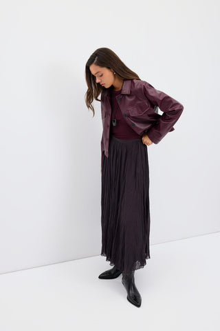Faux Leather Short Jacket Burgundy