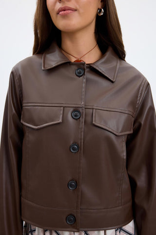 Faux Leather Short Jacket Brown