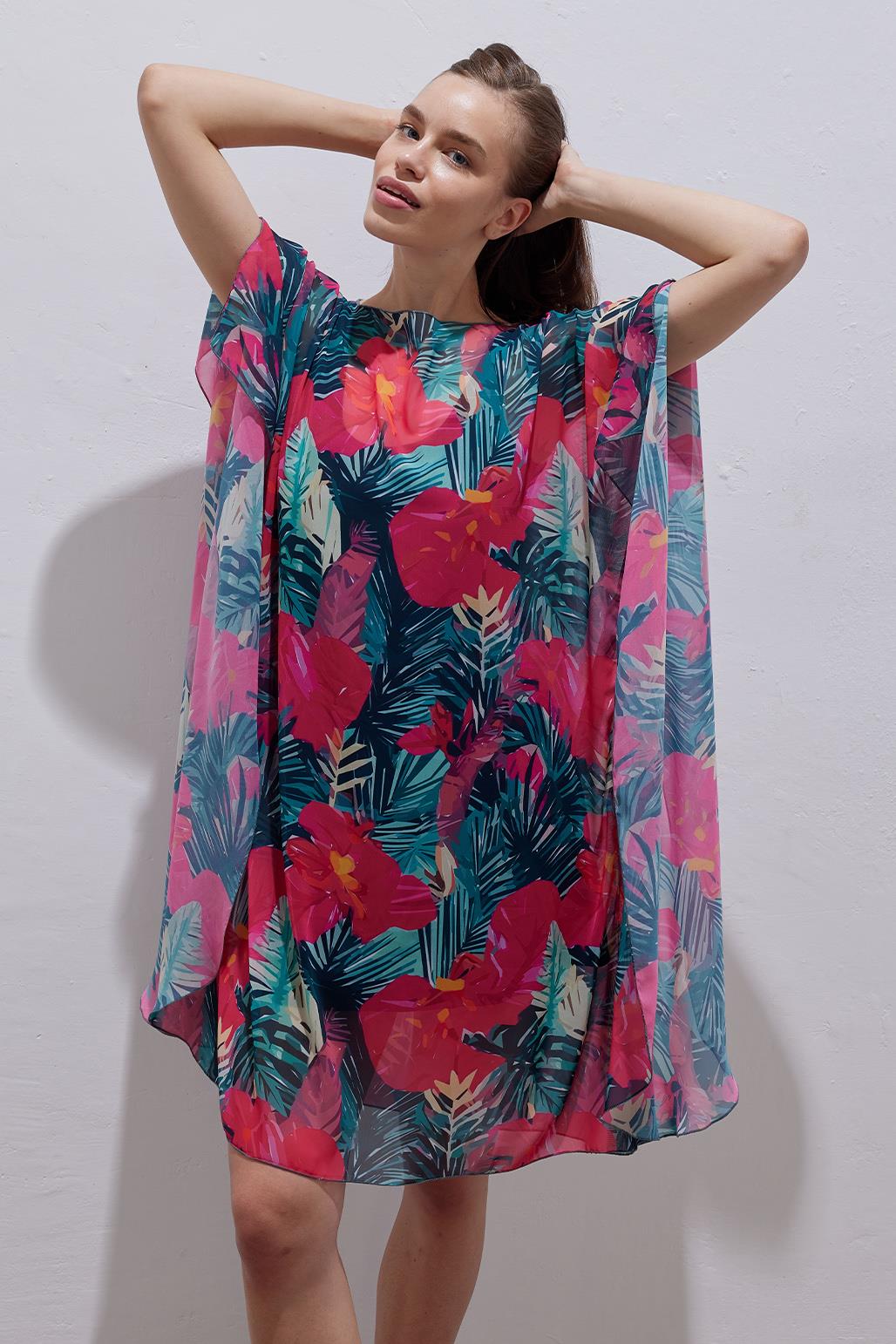 Short Modest Pareo Dress Tropical Fuchsia