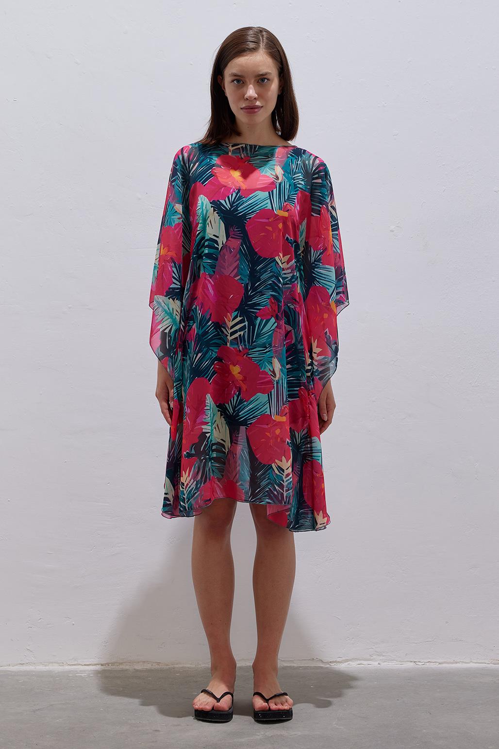 Short Modest Pareo Dress Tropical Fuchsia